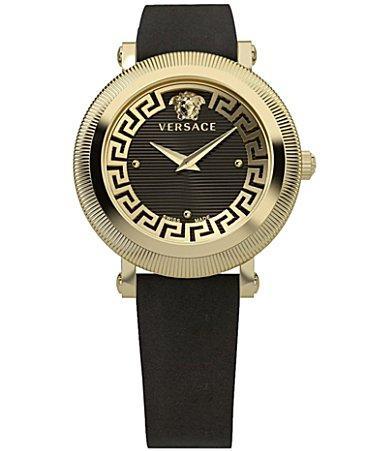 Versace Womens Swiss Greca Flourish Black Leather Strap Watch 35mm Product Image