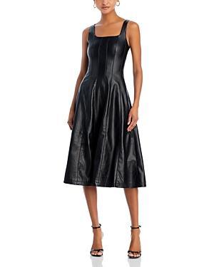 Avec Les Filles Womens Seamed Faux-Leather Swing Dress Product Image