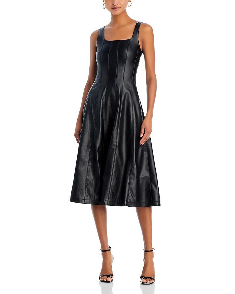 Avec Les Filles Womens Seamed Faux-Leather Swing Dress product image