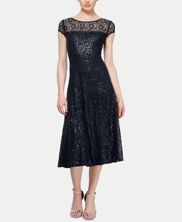 Sl Fashions Sequined Lace Midi Dress Product Image