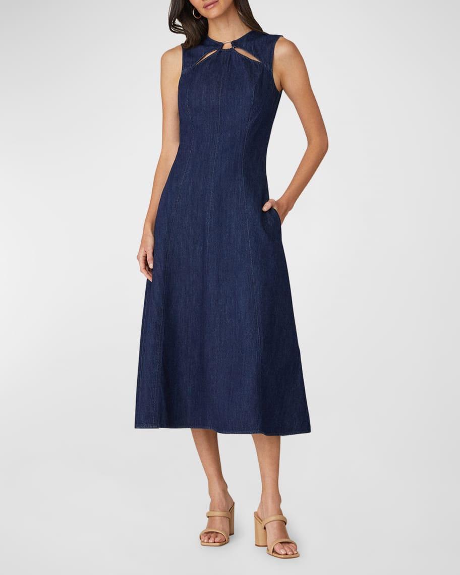 Maria Sleeveless Cutout Denim Midi Dress Product Image