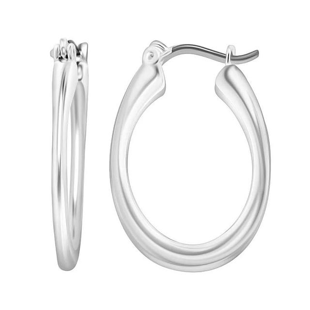 Silver Tone Oval Hoop Earrings, Womens Product Image