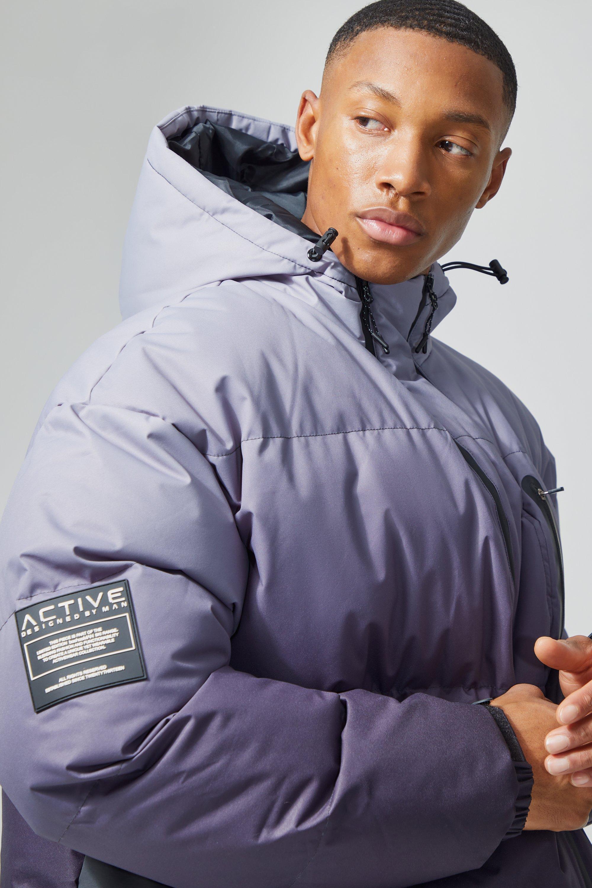 Oversized Ombre Print Ski Puffer Jacket | boohooMAN USA Product Image