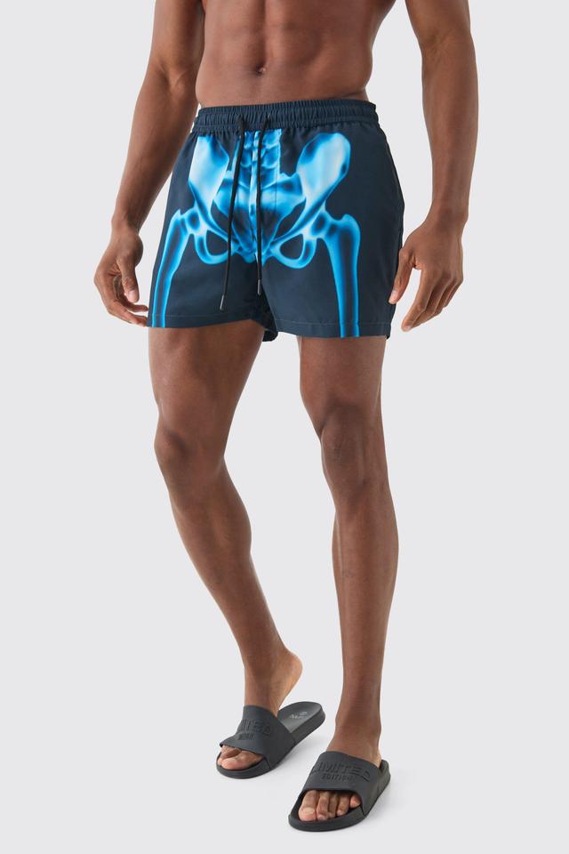 Short Length Skeleton Graphic Swim Trunks | boohooMAN USA Product Image