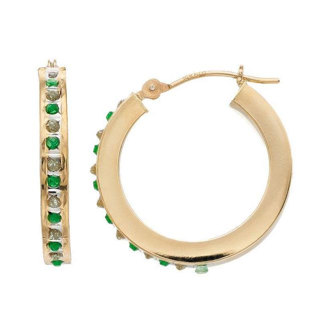 Diamond Fascination 14k Gold Emerald & Diamond Accent Oval Hoop Earrings, Womens Product Image