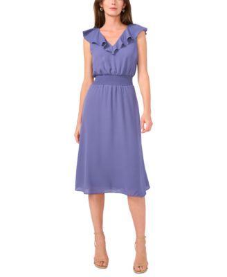 Women's V-Neck Smocked Ruffled Midi Dress Product Image