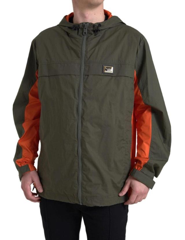 Green Orange Hooded Cotton Full Zip Jacket Product Image