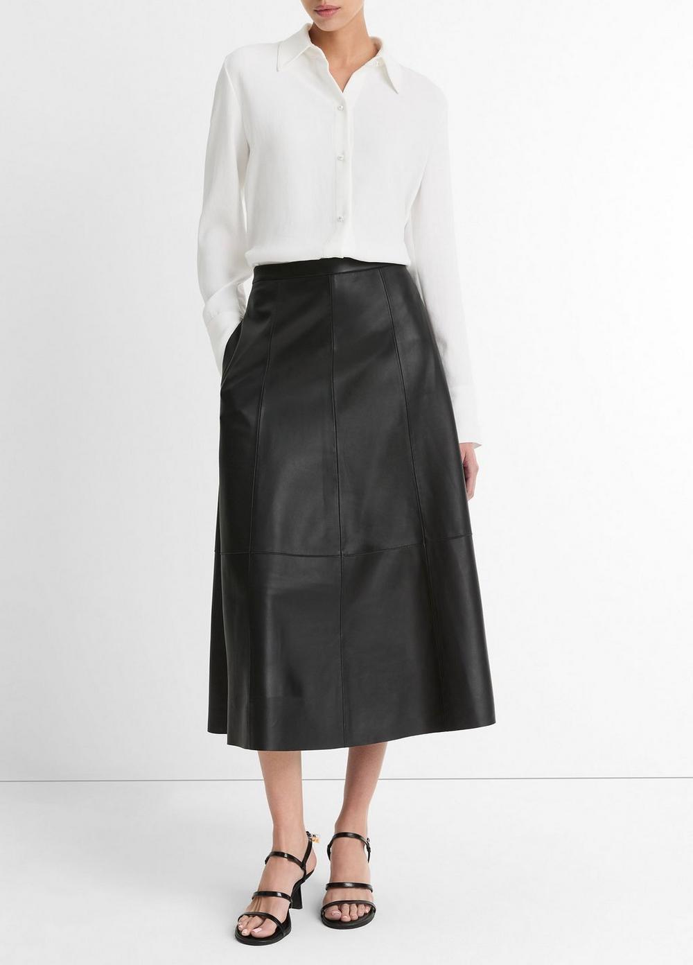 Mid-Rise Flared Leather Skirt Product Image