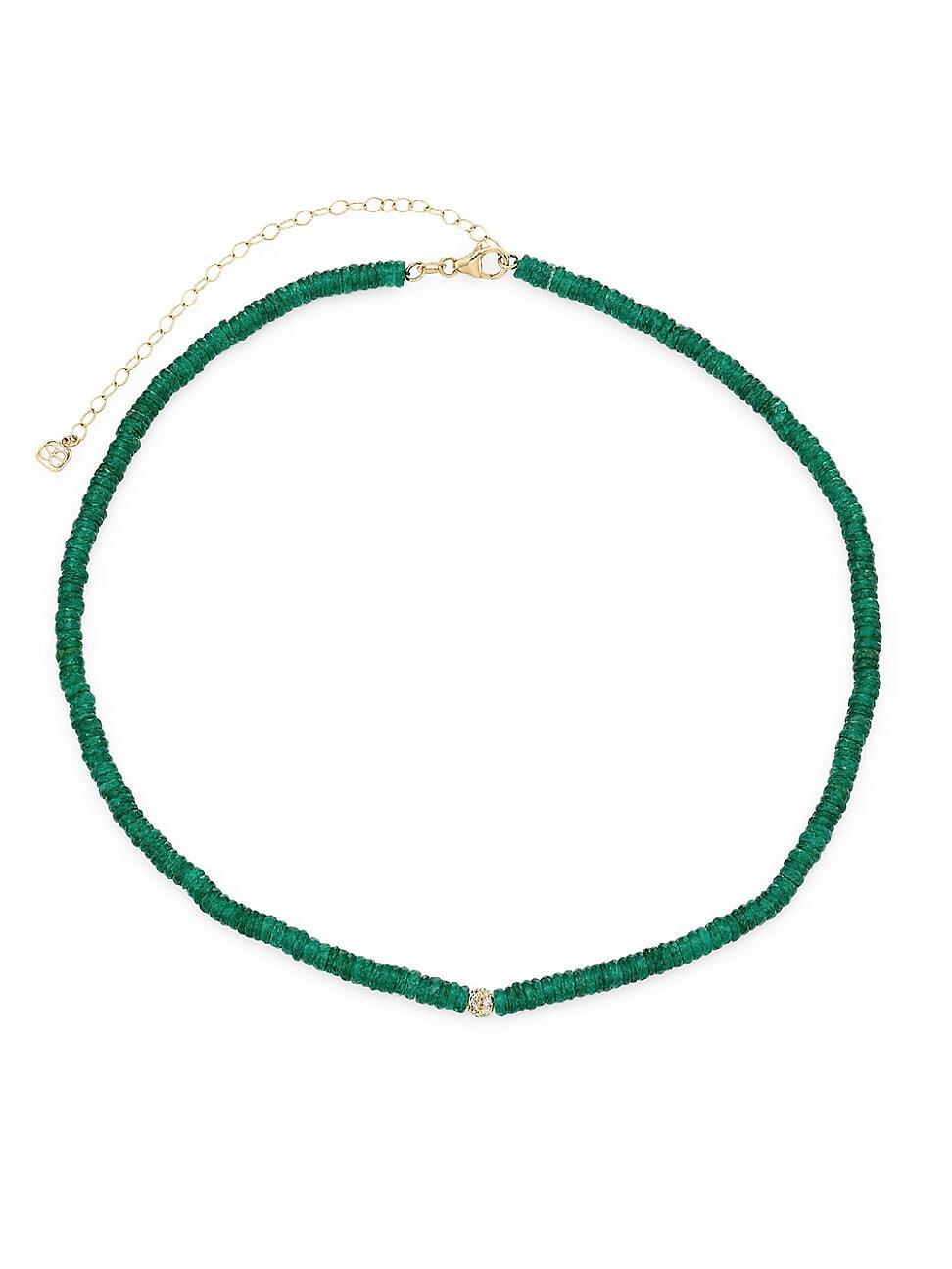 Womens 14K Yellow Gold, 0.17 TCW Diamond & Green Aventurine Wheel Bead Necklace Product Image