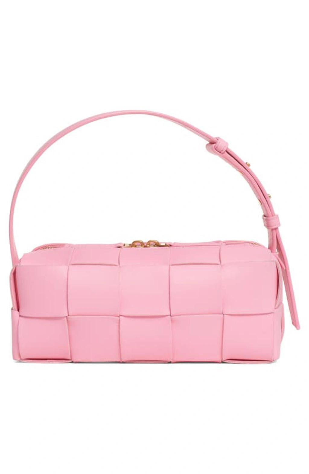 BOTTEGA VENETA Brick Intrecciato Leather Shoulder Bag In Ribbon Gold Product Image