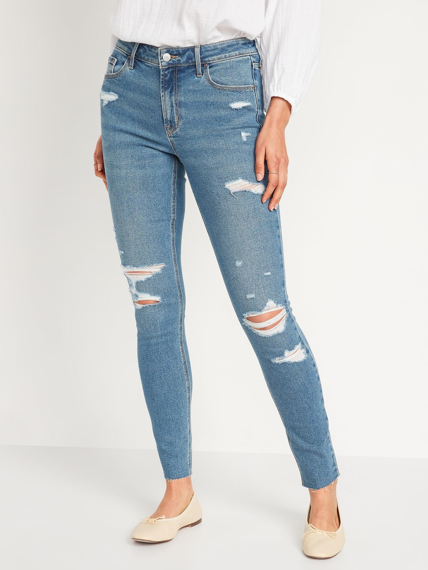 Mid-Rise Rockstar Super-Skinny Ripped Cut-Off Ankle Jeans for Women product image