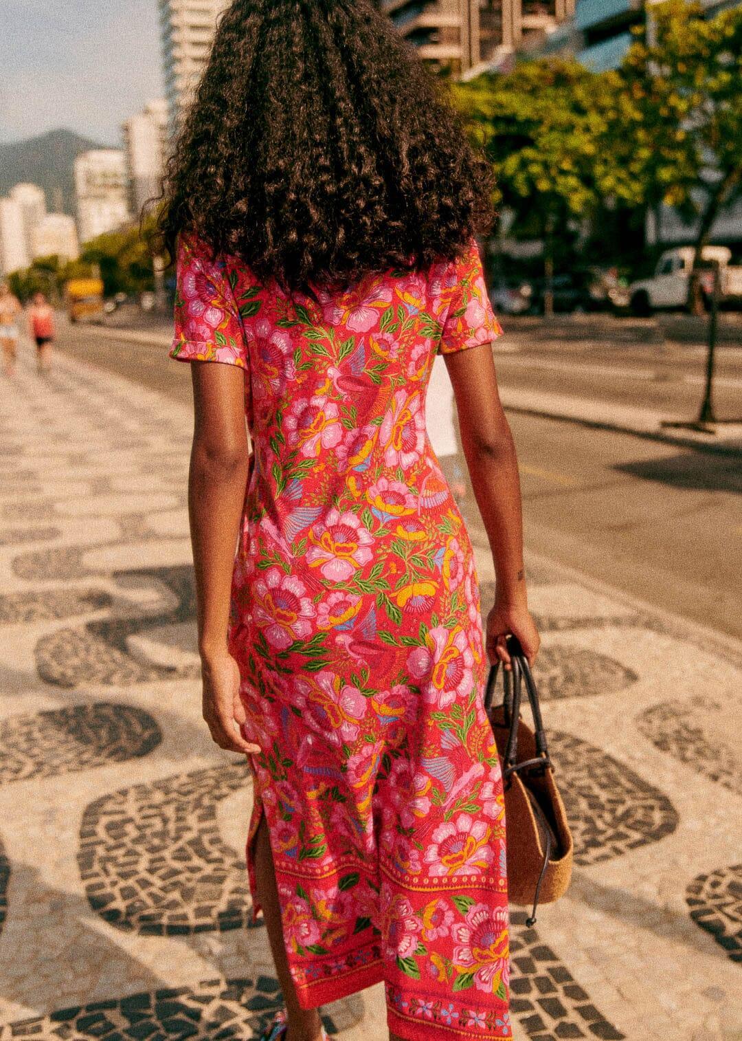 Macaw Flowers Red Pippa Midi Dress Product Image