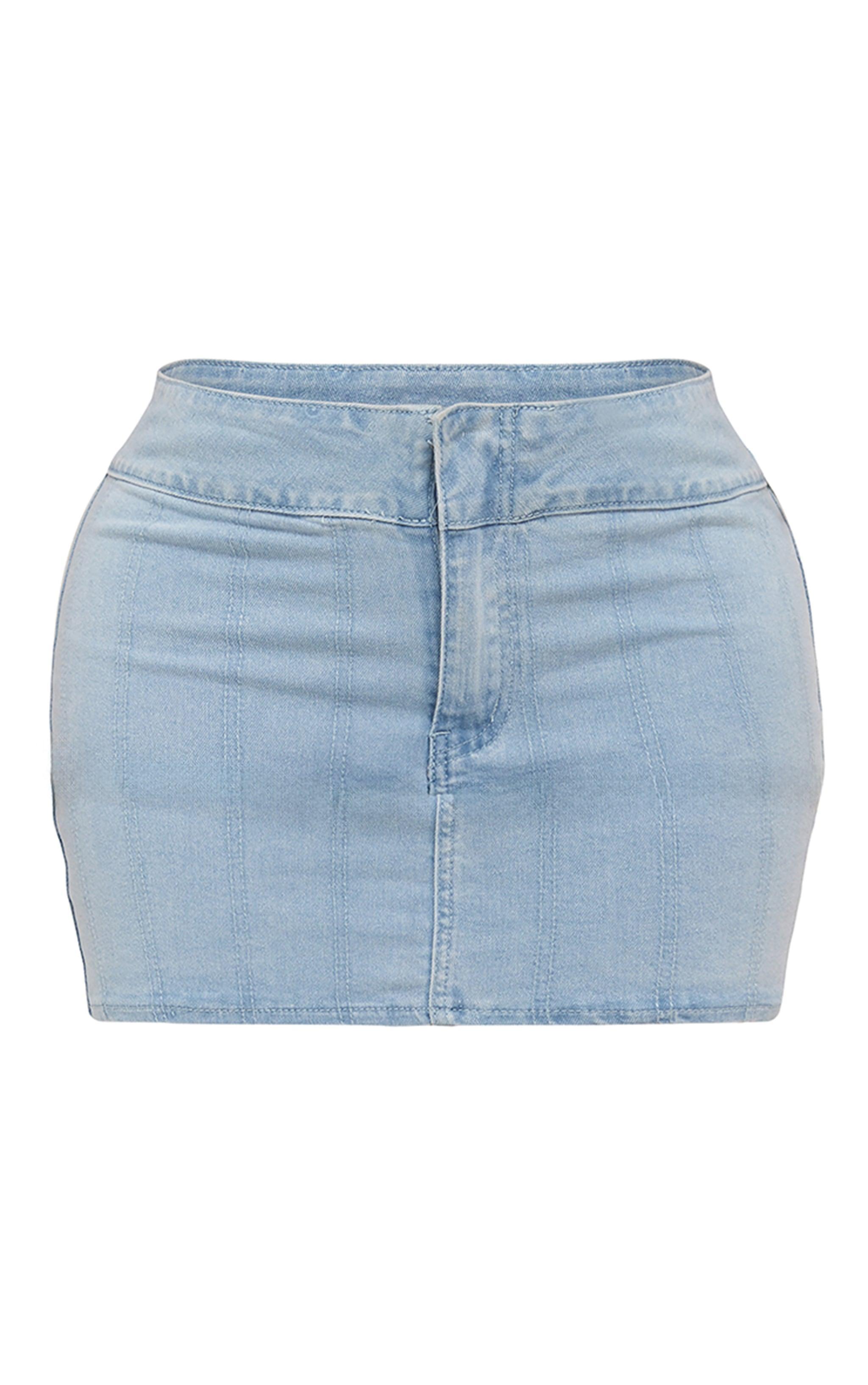 Shape Light Blue Denim Seam Detail Mini Skirt Product Image