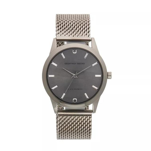 Geoffrey Beene Mens Gunmetal Tone Black Diamond Mesh Watch Grey Product Image