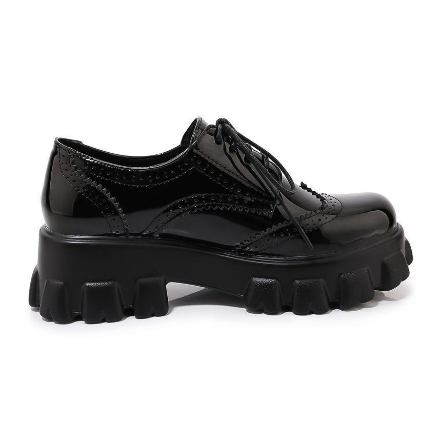 Platform Patent Lace-Up Wingtip Brogue Shoes Product Image