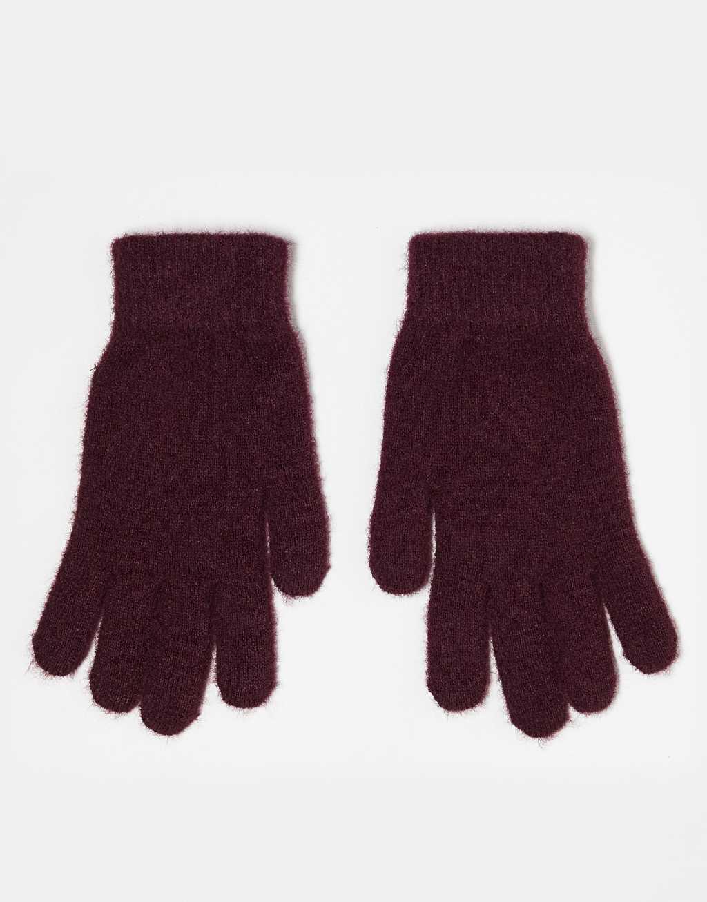 Monki hairy gloves in burgundy Product Image