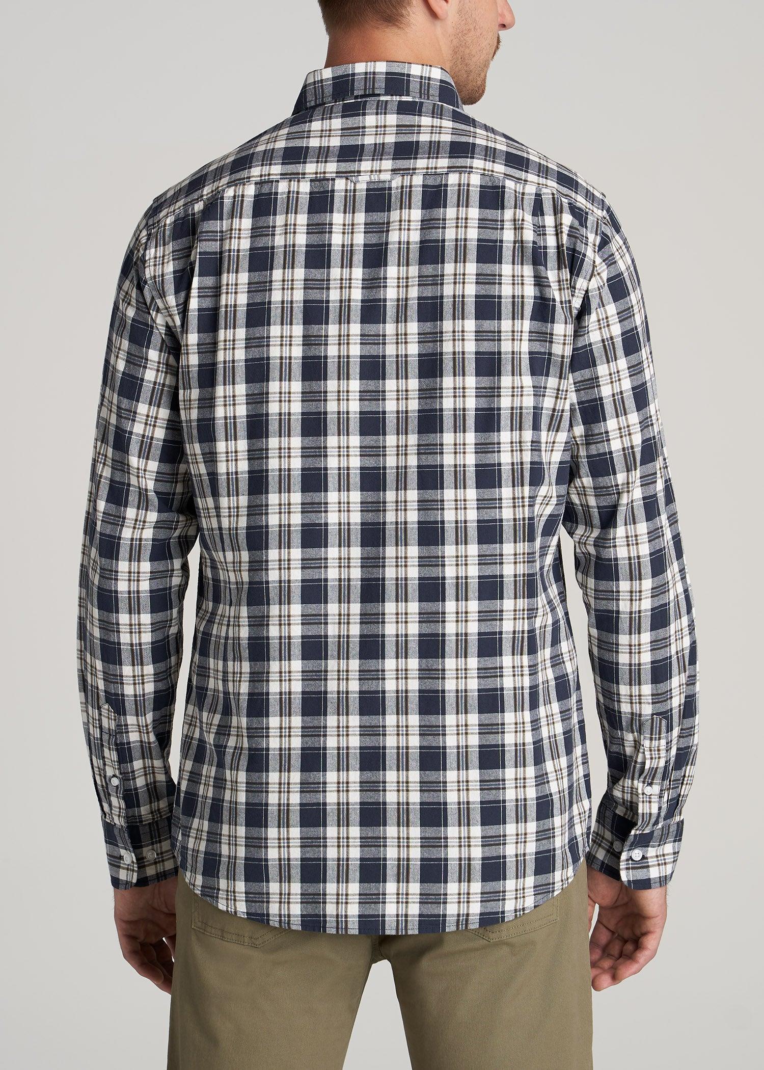 Soft-Wash Button-Up Shirt for Tall Men in Navy and Oak Plaid Male Product Image