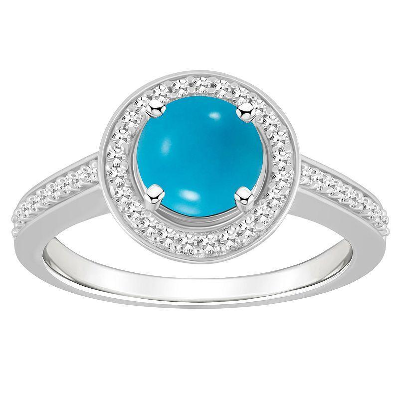 Celebration Gems Sterling Silver 7 mm Round Gemstone & 1/5 Carat T.W. Diamond Halo Ring, Womens Blue Product Image