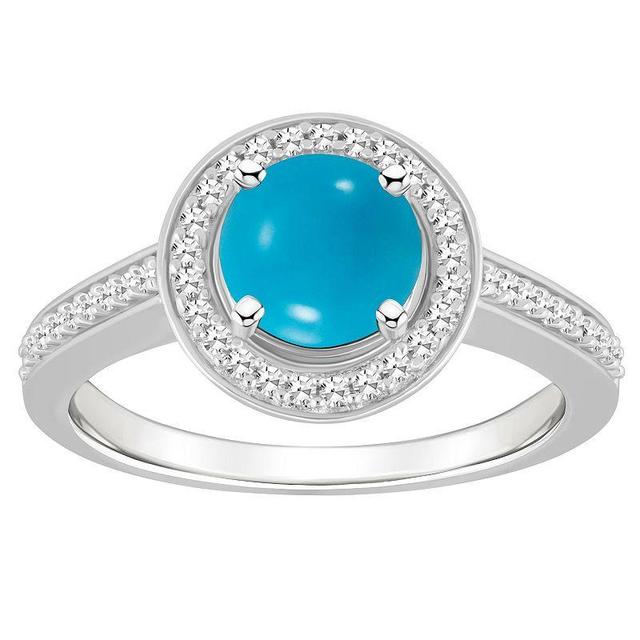 Celebration Gems Sterling Silver 7 mm Round Gemstone & 1/5 Carat T.W. Diamond Halo Ring, Womens Turquoise Product Image