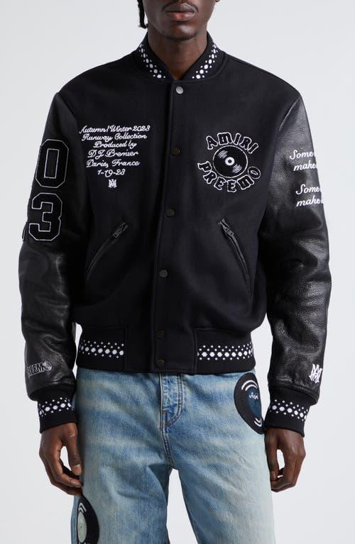 AMIRI x Premier Records Patch Leather Sleeve Wool Blend Varsity Jacket Product Image