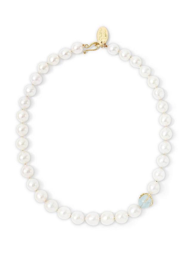 Womens Freshwater Pearl & Aquamarine Necklace Product Image