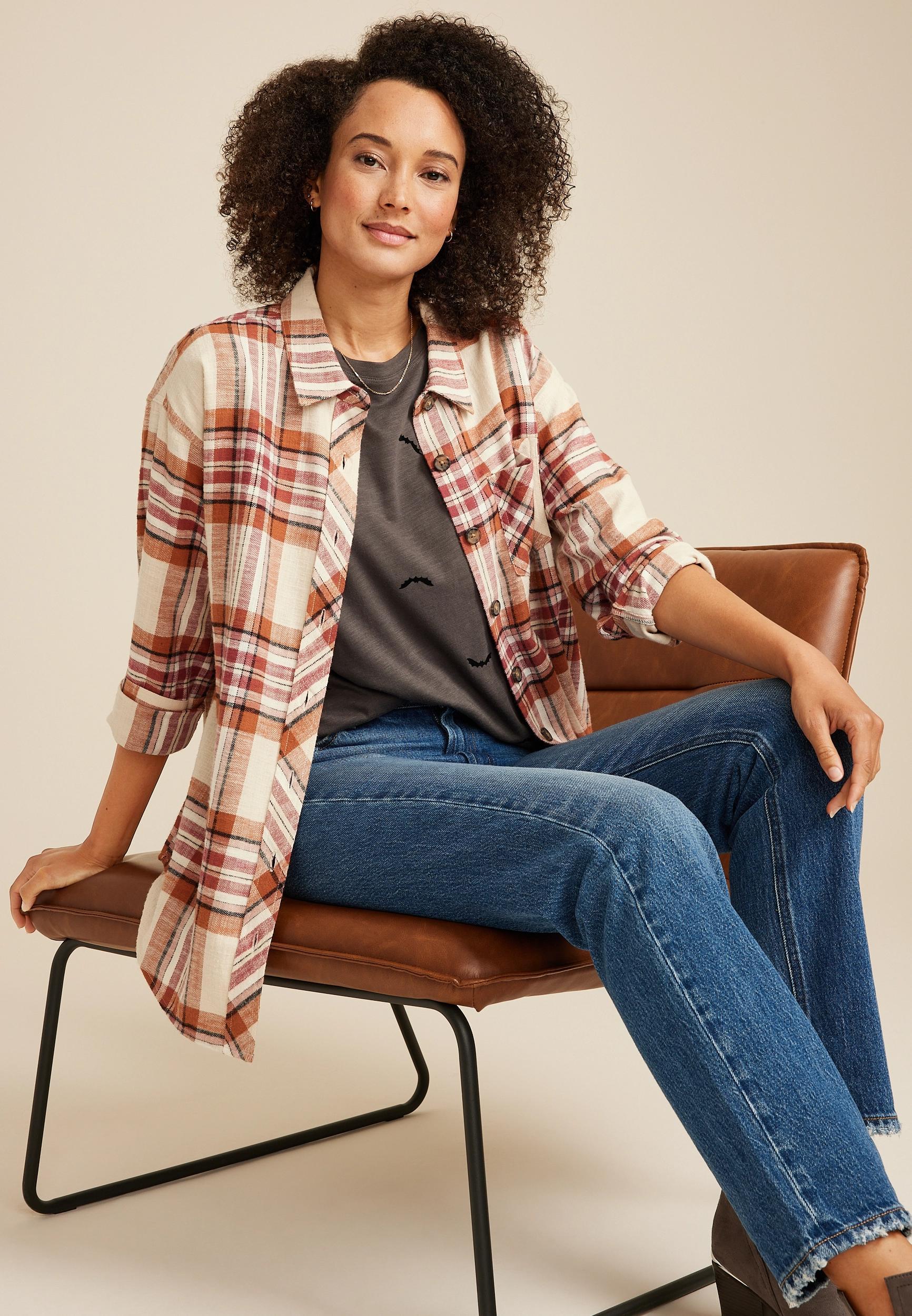 Cabin Plaid Boyfriend Button Down Shirt Product Image