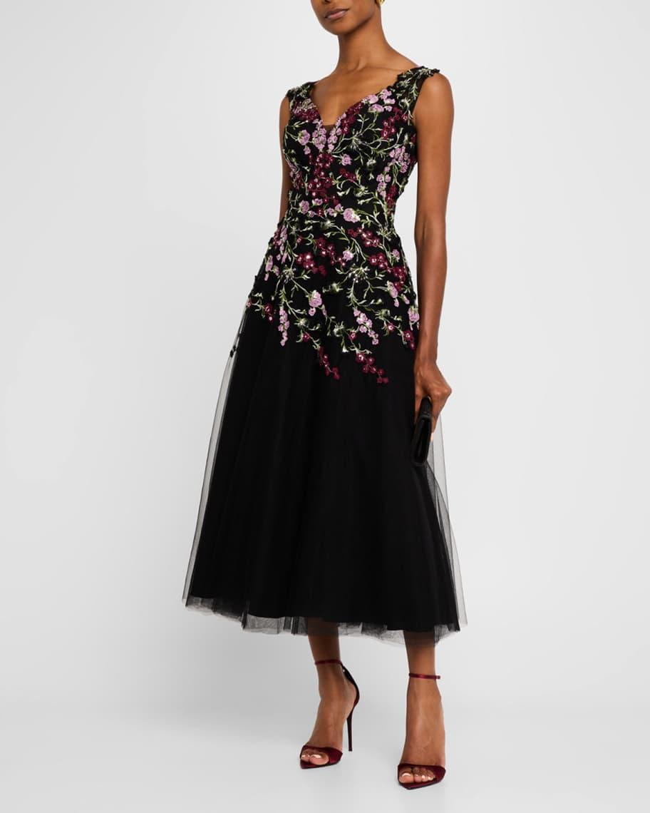 Sequin Embroidered Tulle Midi Dress Product Image