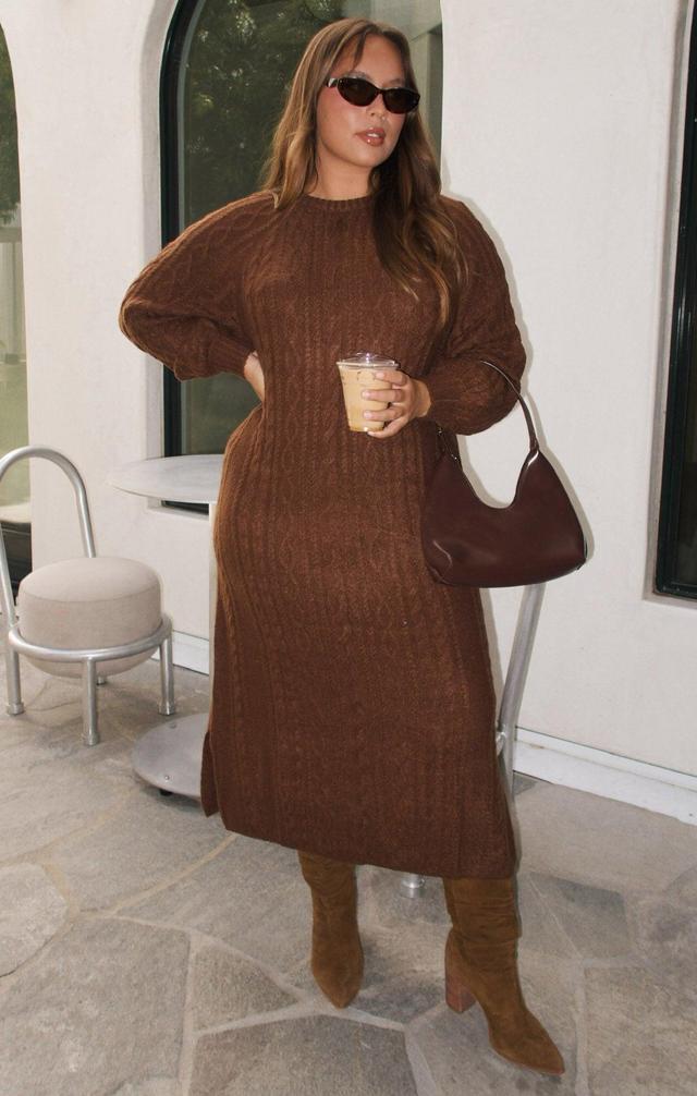 Barb Sweater Dress ~ Chocolate Cable Knit Product Image