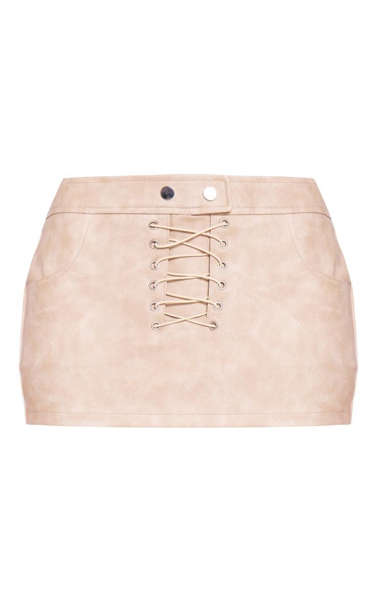 Stone Pu Lace Up Front Low Rise Micro Mini Skirt Product Image