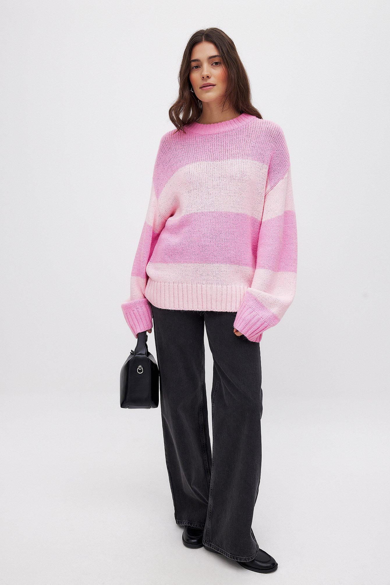 Round Neck Knitted Striped Sweater Product Image