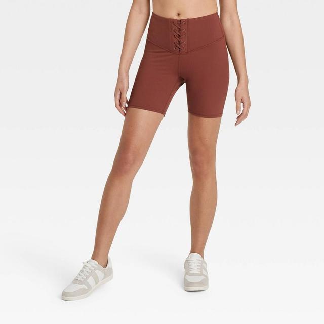 Womens Lace-Up Detail Ribbed 6 Bike Shorts - JoyLab Brown XS Product Image