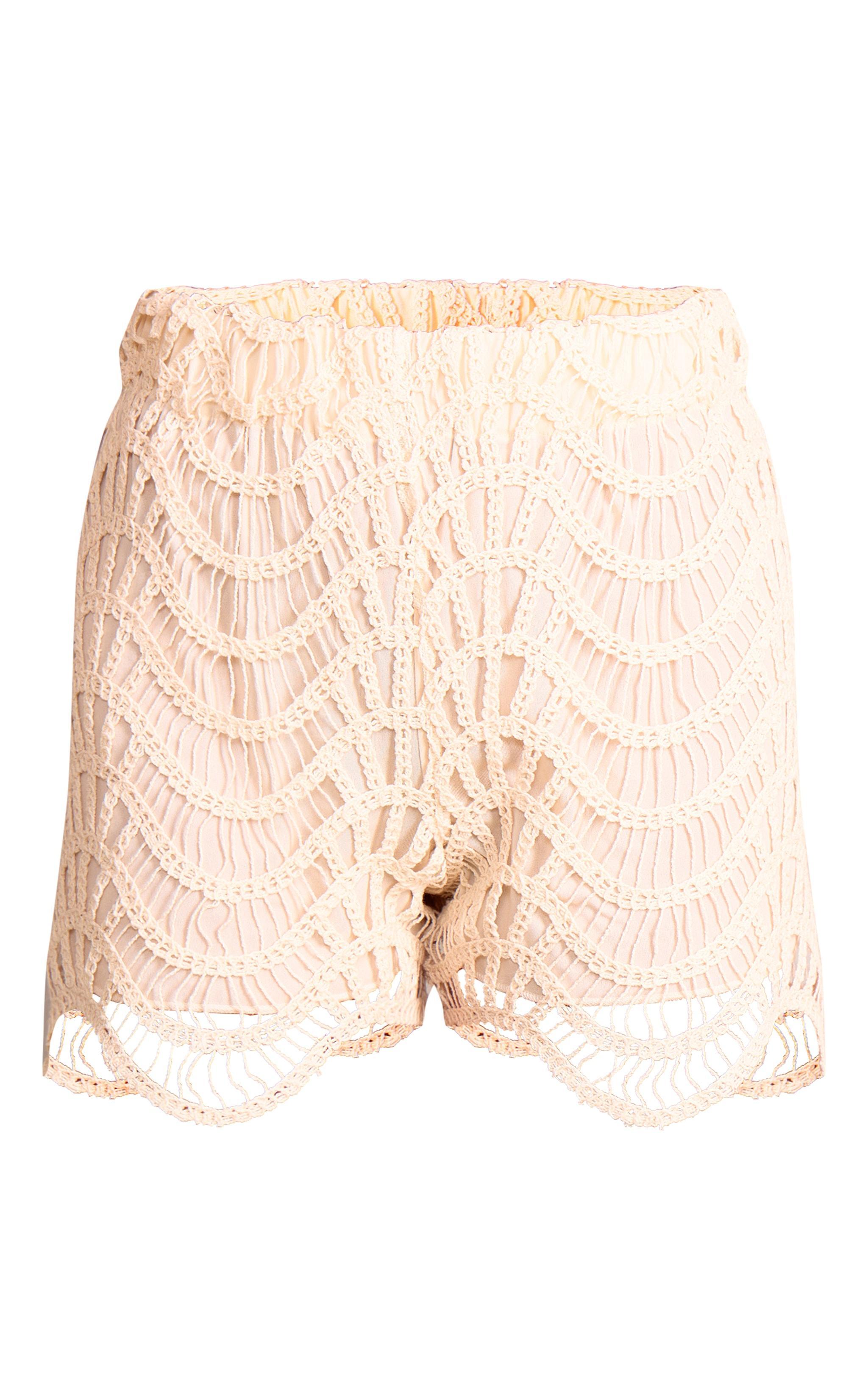 Cream Crochet Look Lined Shorts Product Image