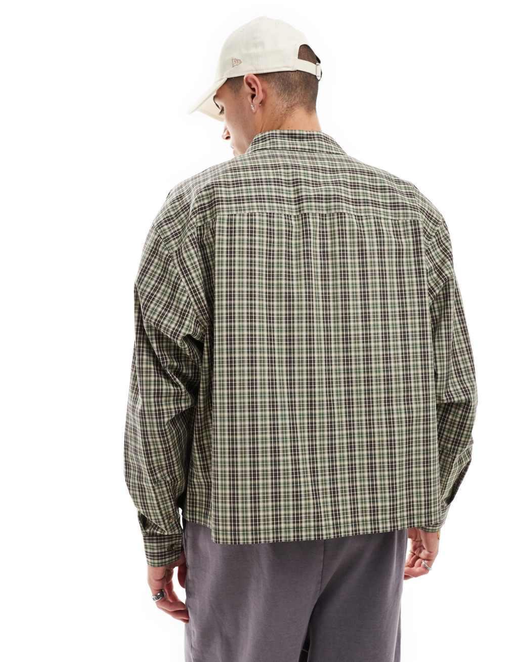 ASOS DESIGN boxy oversized shirt in green plaid Product Image