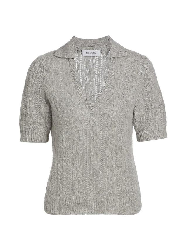 Womens Cashmere Cable-Knit Polo Top Product Image