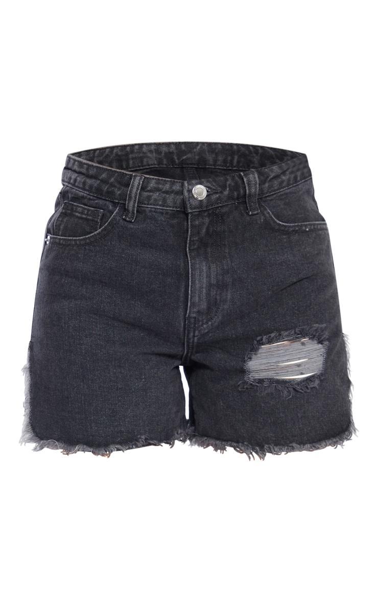 Petite Washed Black Ripped Bum Denim Shorts Product Image