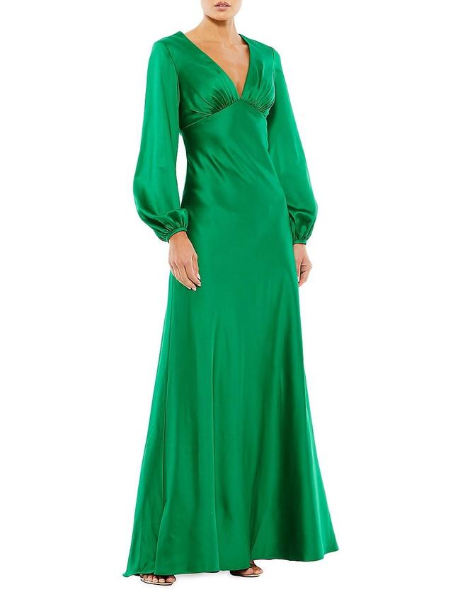 Womens Puffed-Sleeve Satin Gown Product Image