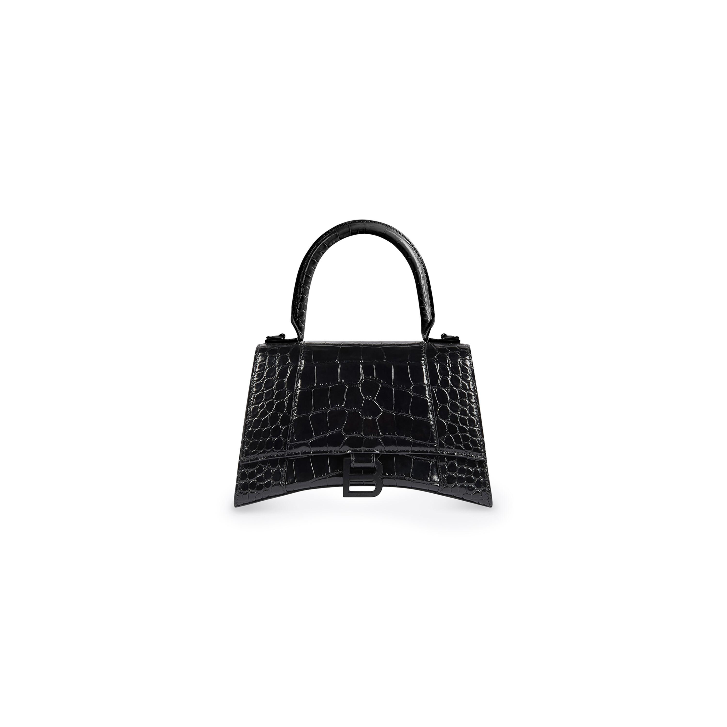 Women's Hourglass Xs Handbag Crocodile Embossed in Black Product Image