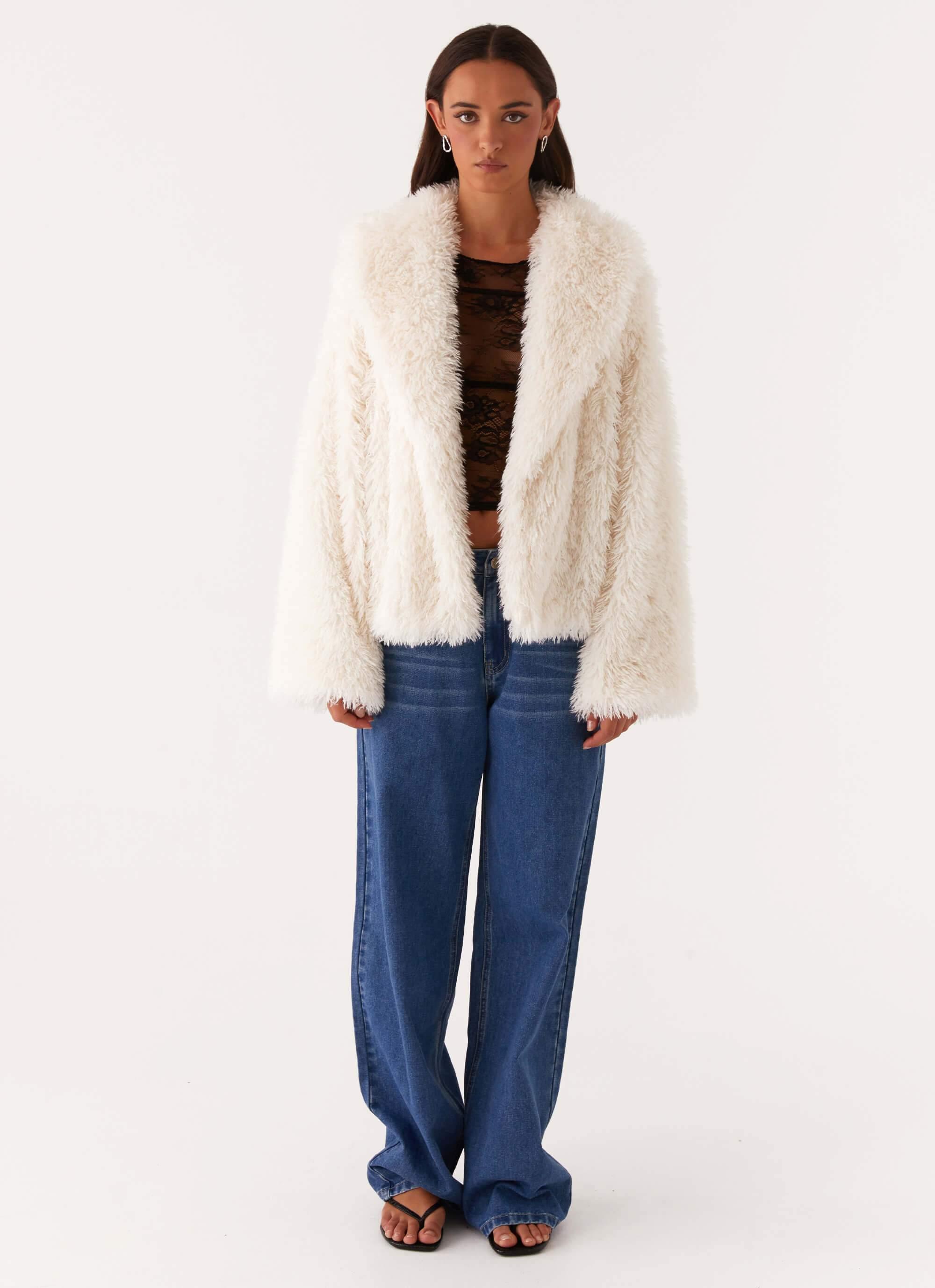 Denver Oversized Fur Jacket - Ivory Product Image