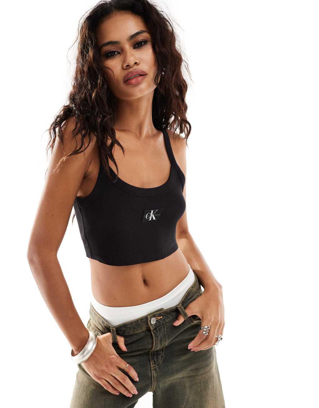 Calvin Klein Jeans ribbed bralet top in black Product Image