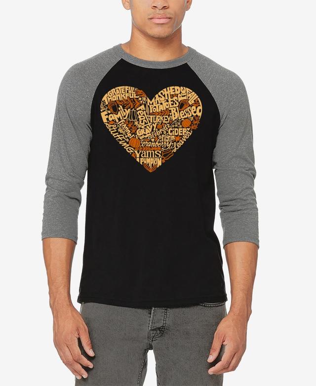 La Pop Art Mens Thanksgiving Heart Raglan Baseball Word Art T-Shirt - Black Product Image