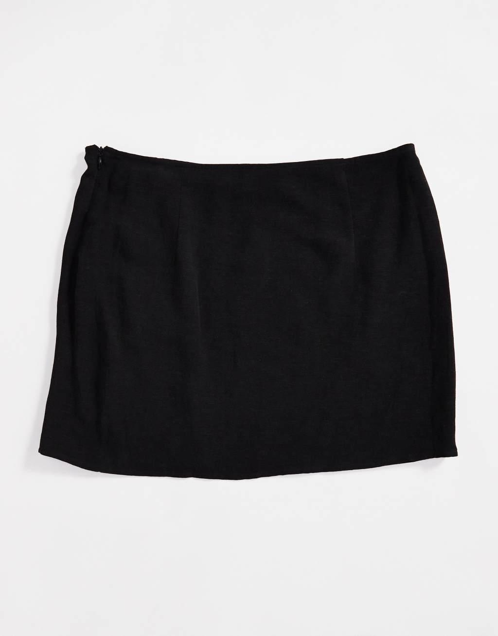 ASOS DESIGN linen blend split hem fitted mini skirt in black - part of a set Product Image