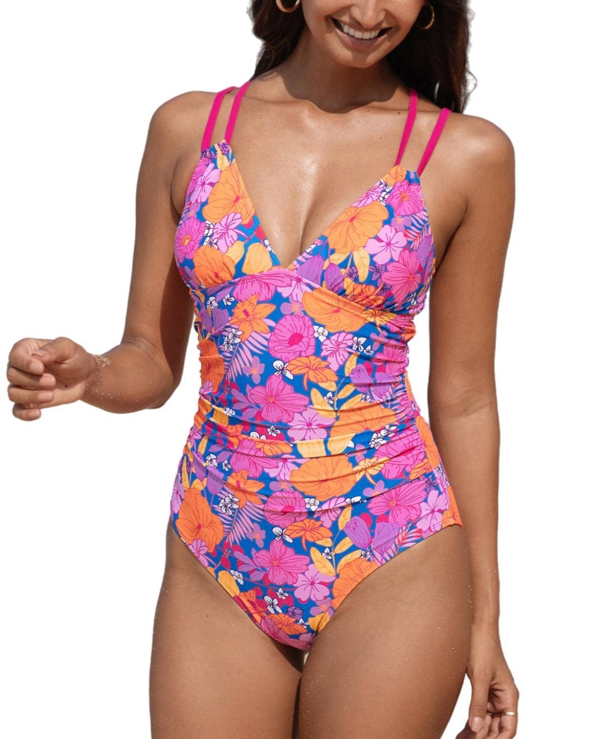 Cupshe Womens Floral Plunging Ruched One-Piece Product Image