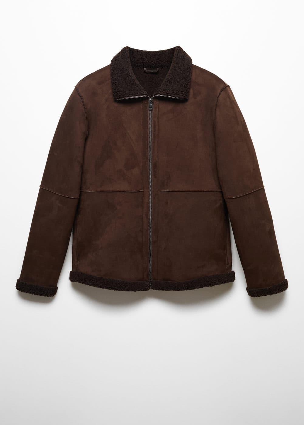 Mango Mens Shearling-Lined Leather-Effect Jacket Product Image