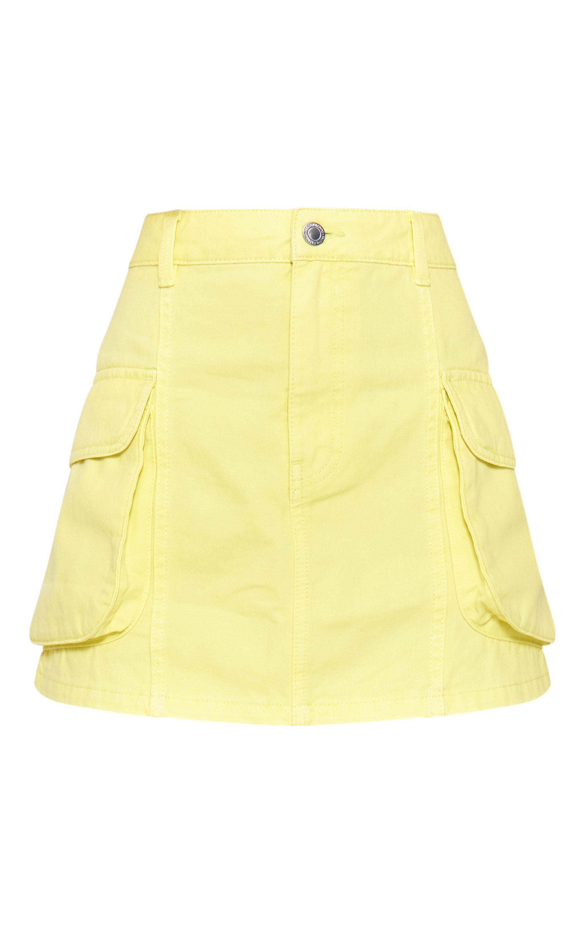 Washed Lemon Pocket Denim  Cargo Skirt Product Image