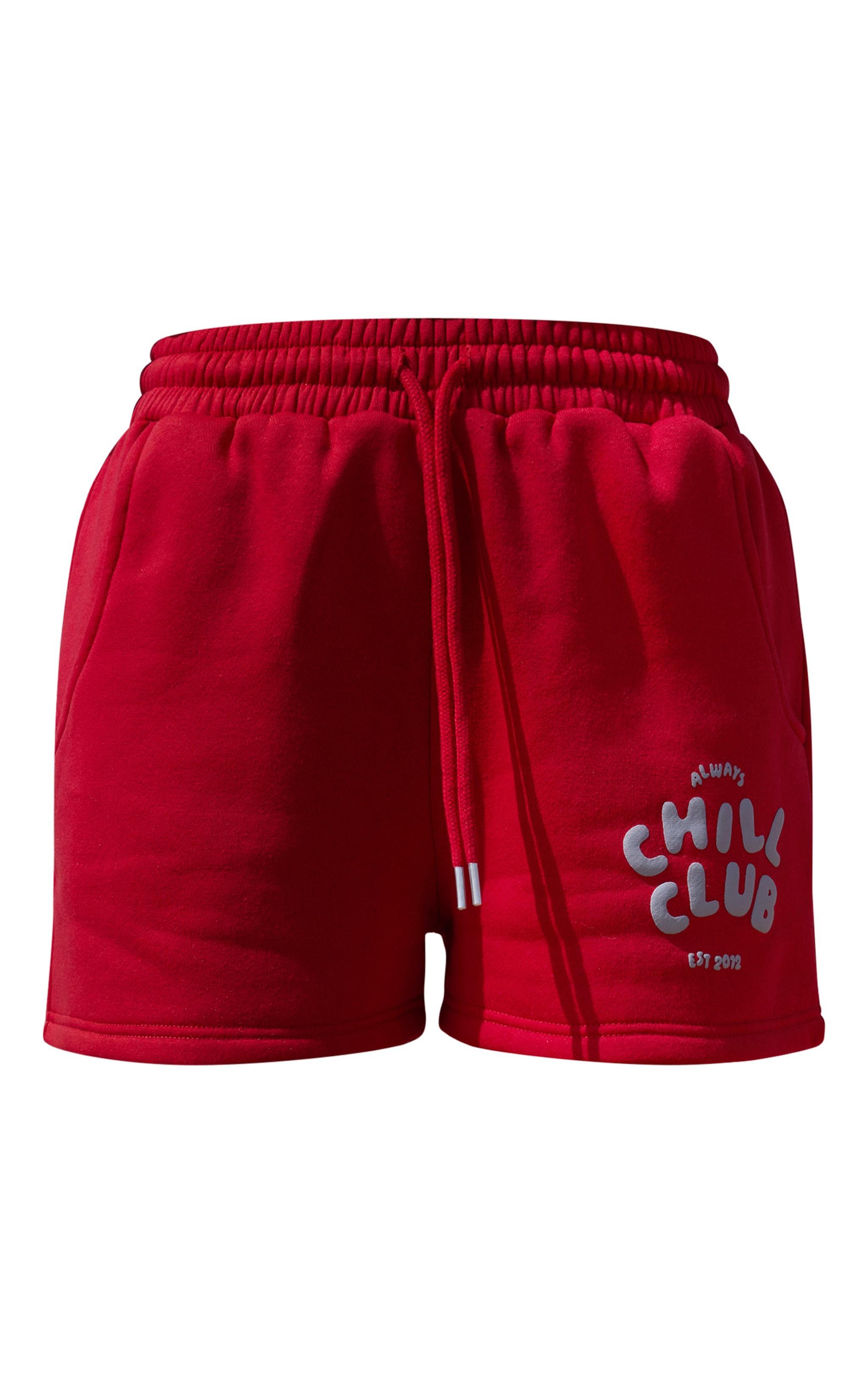 Ruby Red Chill Club Puff Print Drawstring Sweat Shorts Product Image