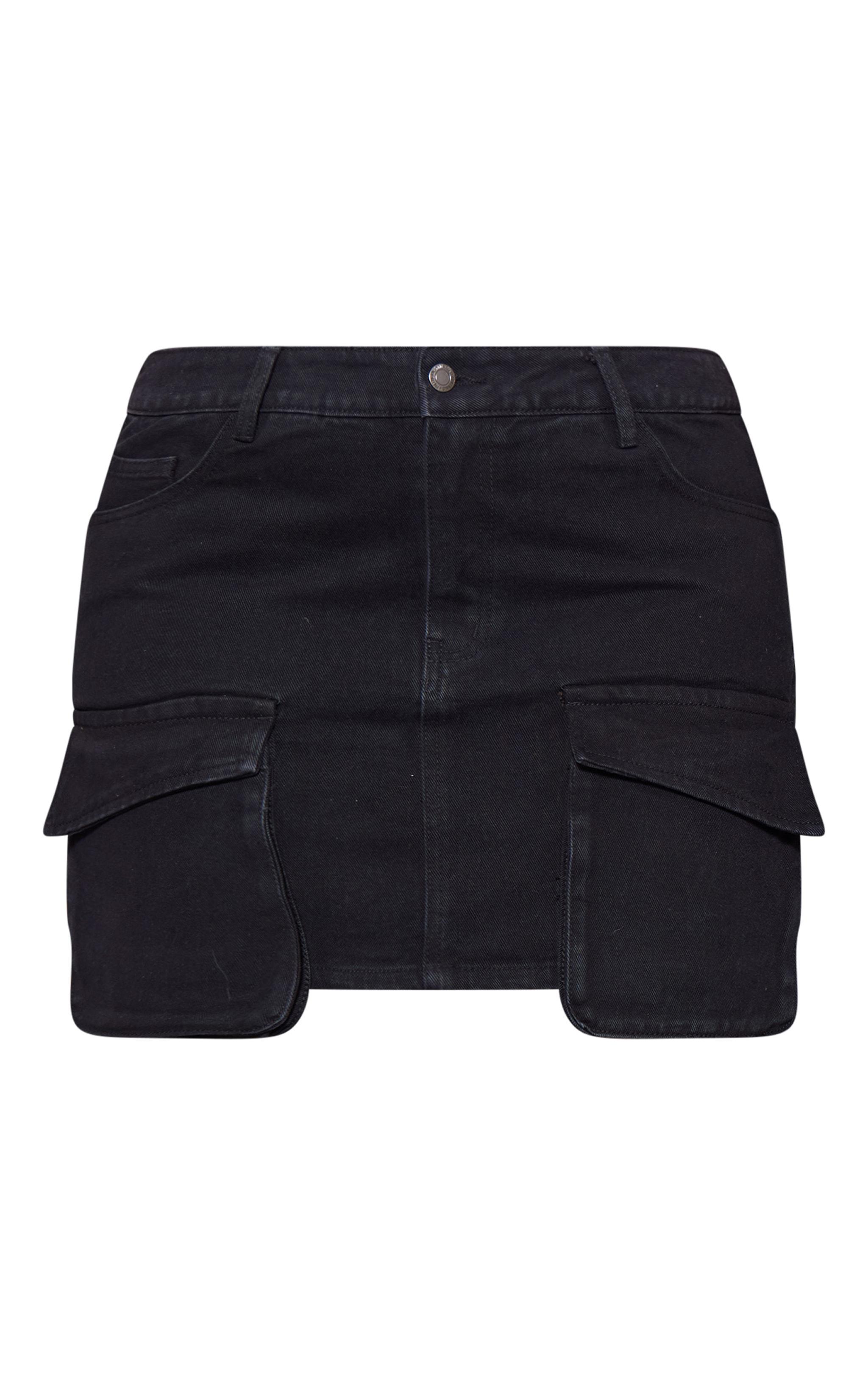 Plus Washed Black Oversized Pocket Detail Mini Skirt Product Image