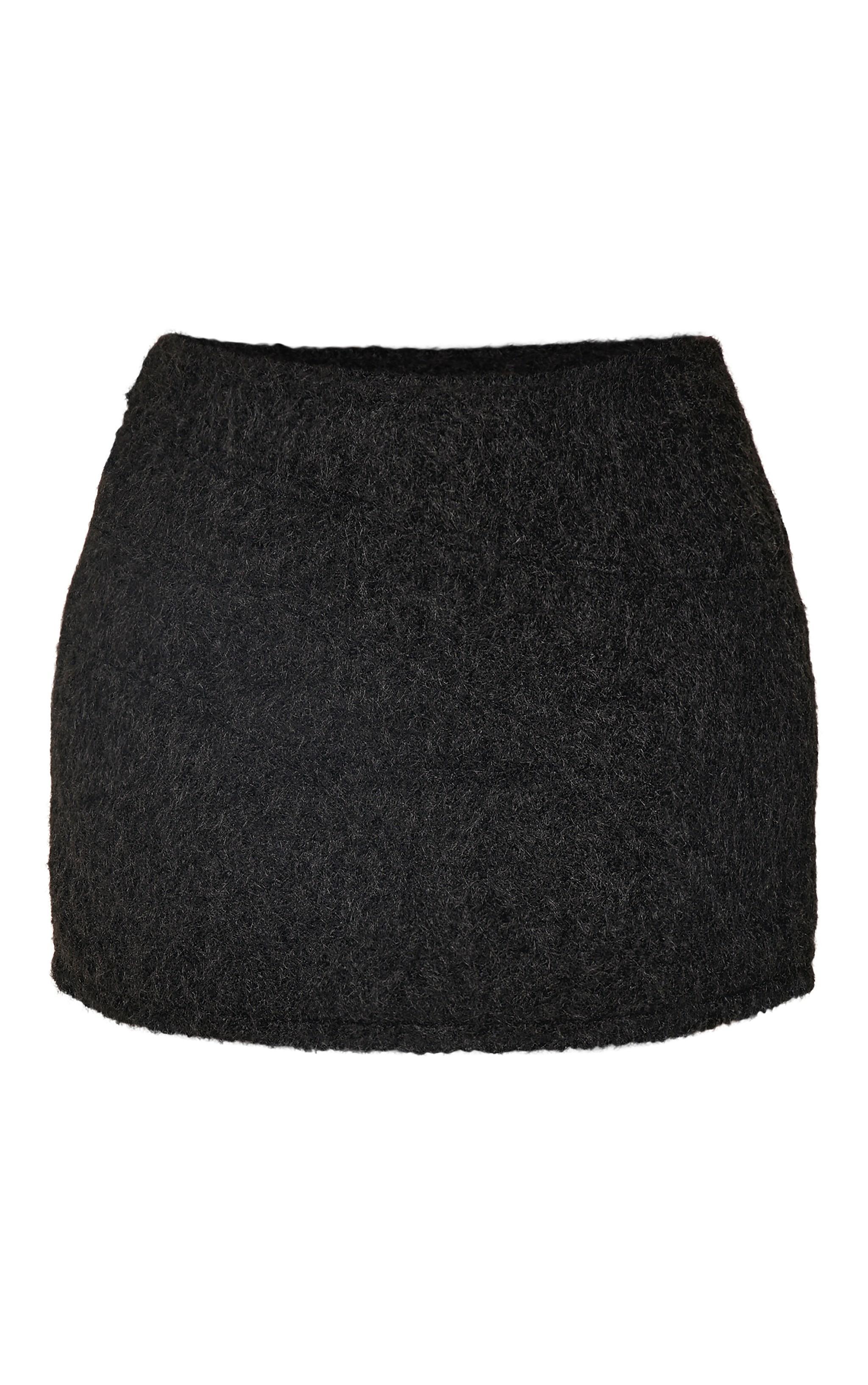 Plus Black Wool Look Mini Skirt Product Image