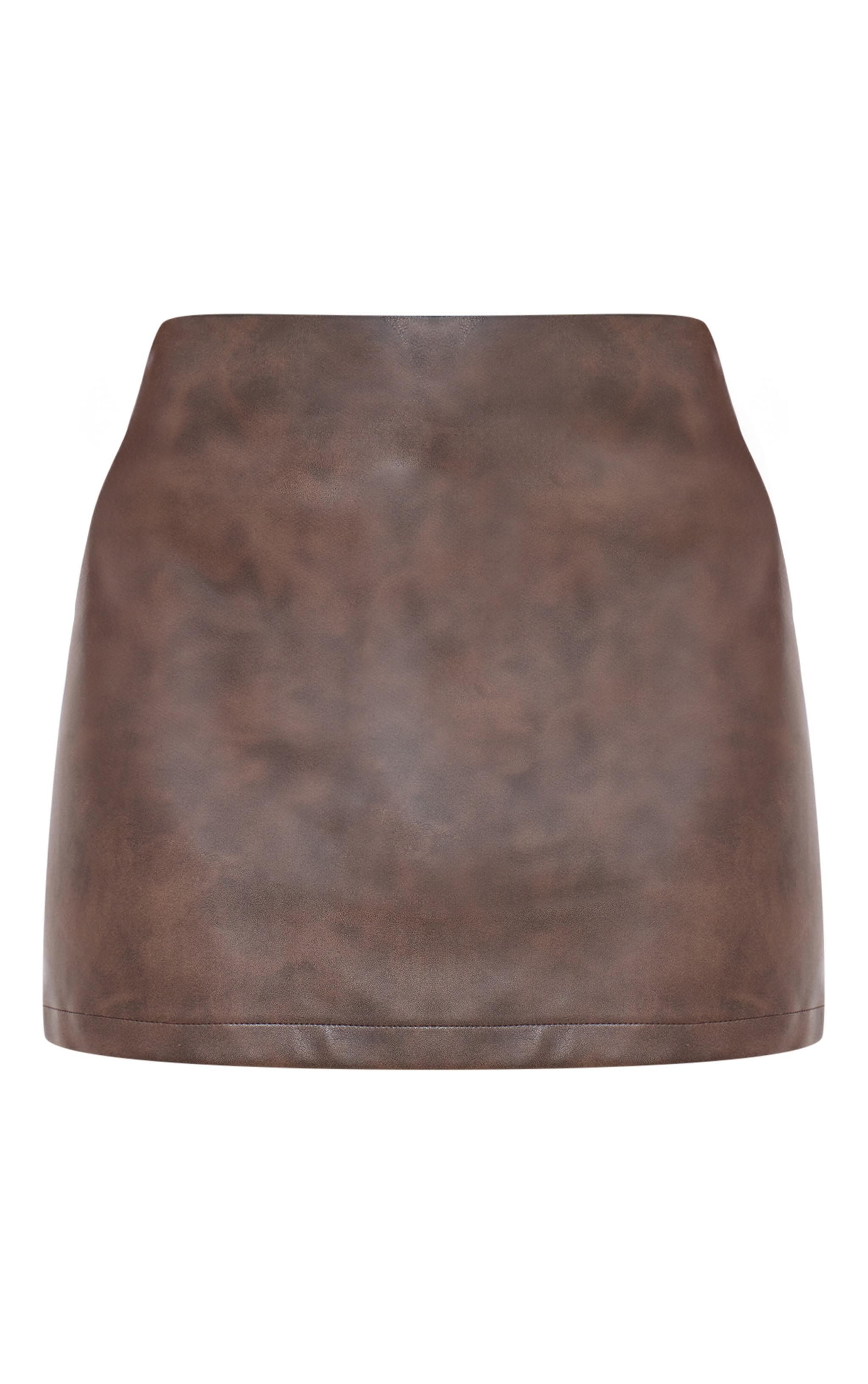 Plus Brown Faux Washed Leather Mini Skirt Product Image