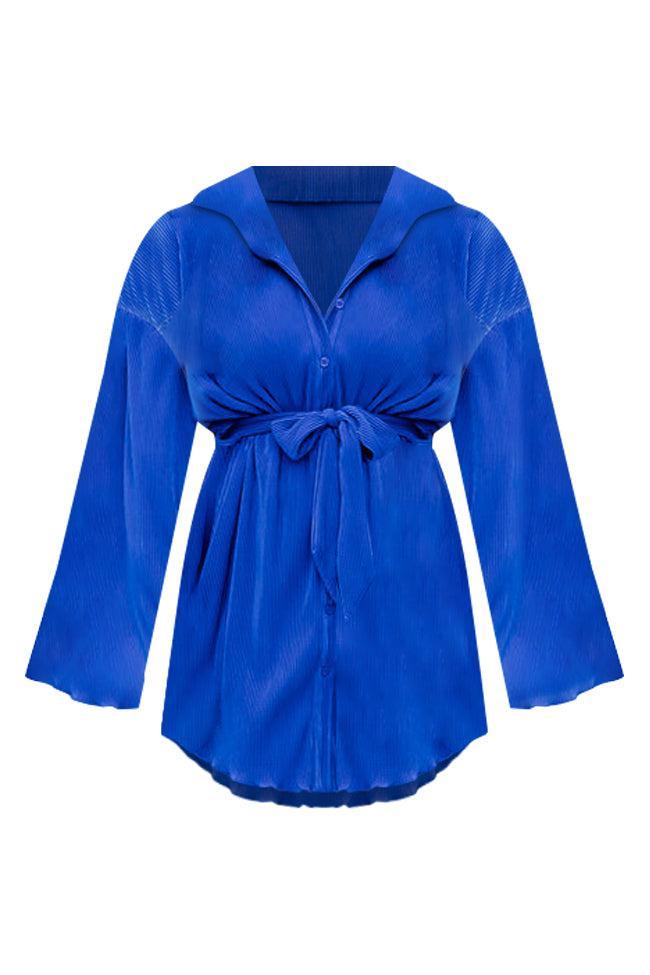 Something To Say Cobalt Blue Plisse Mini Button Up Dress FINAL SALE Product Image