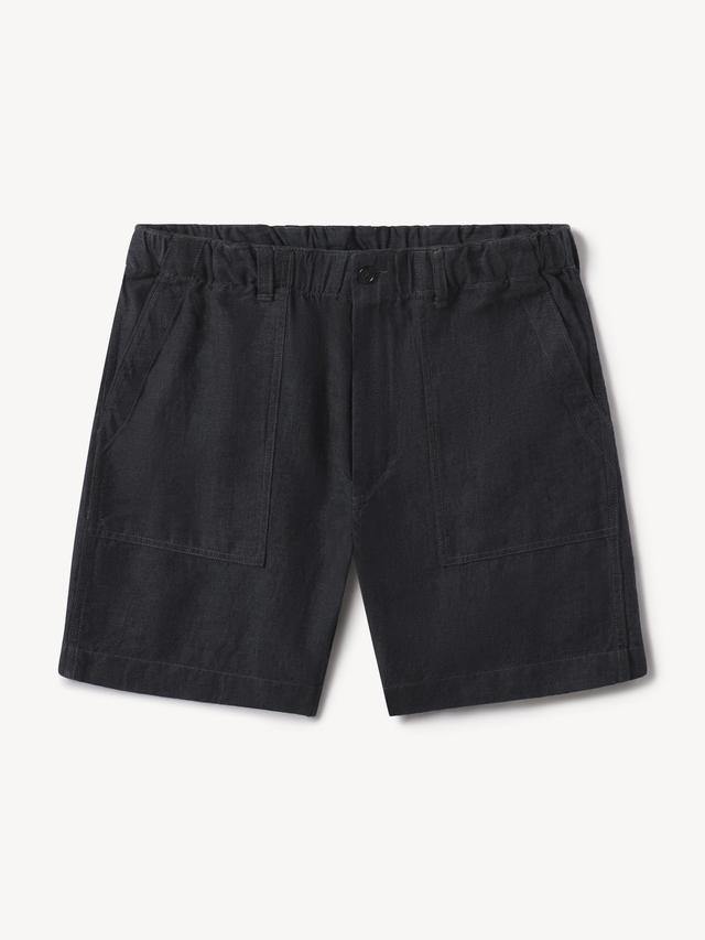 Navy Loomed Linen Fatigue Short Product Image